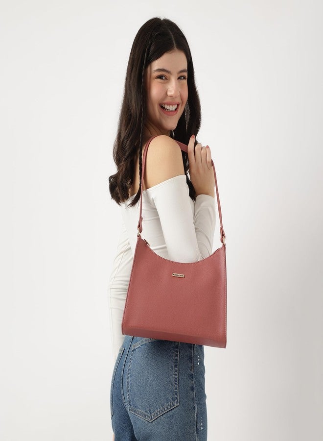 Fastrack Textured Structured Shoulder Bag for Women, Girls and Ladies | Ladies Purse Handbag Pink - Image 2